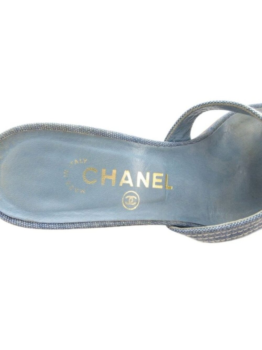 Chanel Coco Mark Denim Mule Heel Sandals Square Toe Canvas 37 Blue GV GY62 - Picture 7 of 8